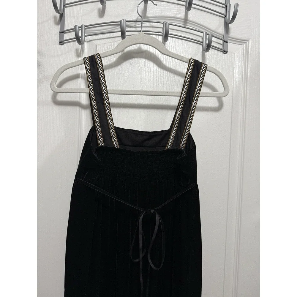 Free People Scandinavian Tunic Dress Black Velvet Boho Embroidered Trim Womens S